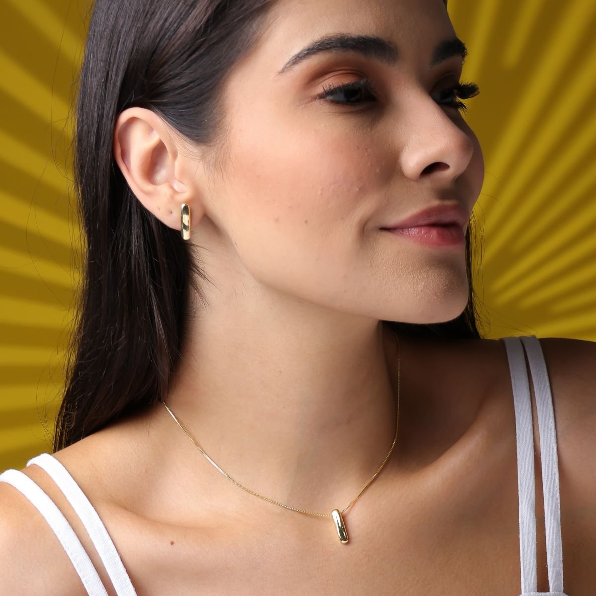 Colar Folheado a Ouro 18k Pingente Haste Orgânica Dourado 3