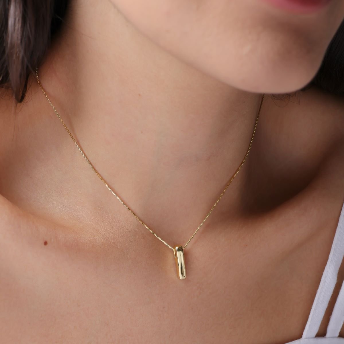 Colar Folheado a Ouro 18k Pingente Haste Orgânica Dourado 4