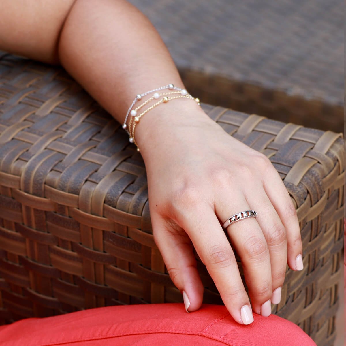 Anel Folheado a Ródio Detalhes Vazados Prata 4