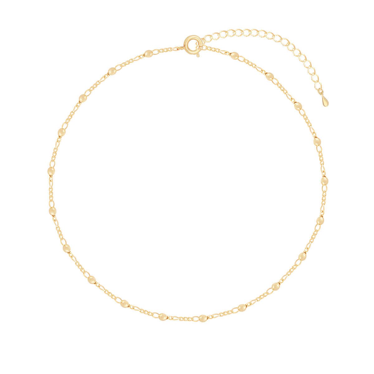 Choker Folheado a Ouro 18k Corrente Elo Fígaro e Bolinhas PP Ouro 18k 1