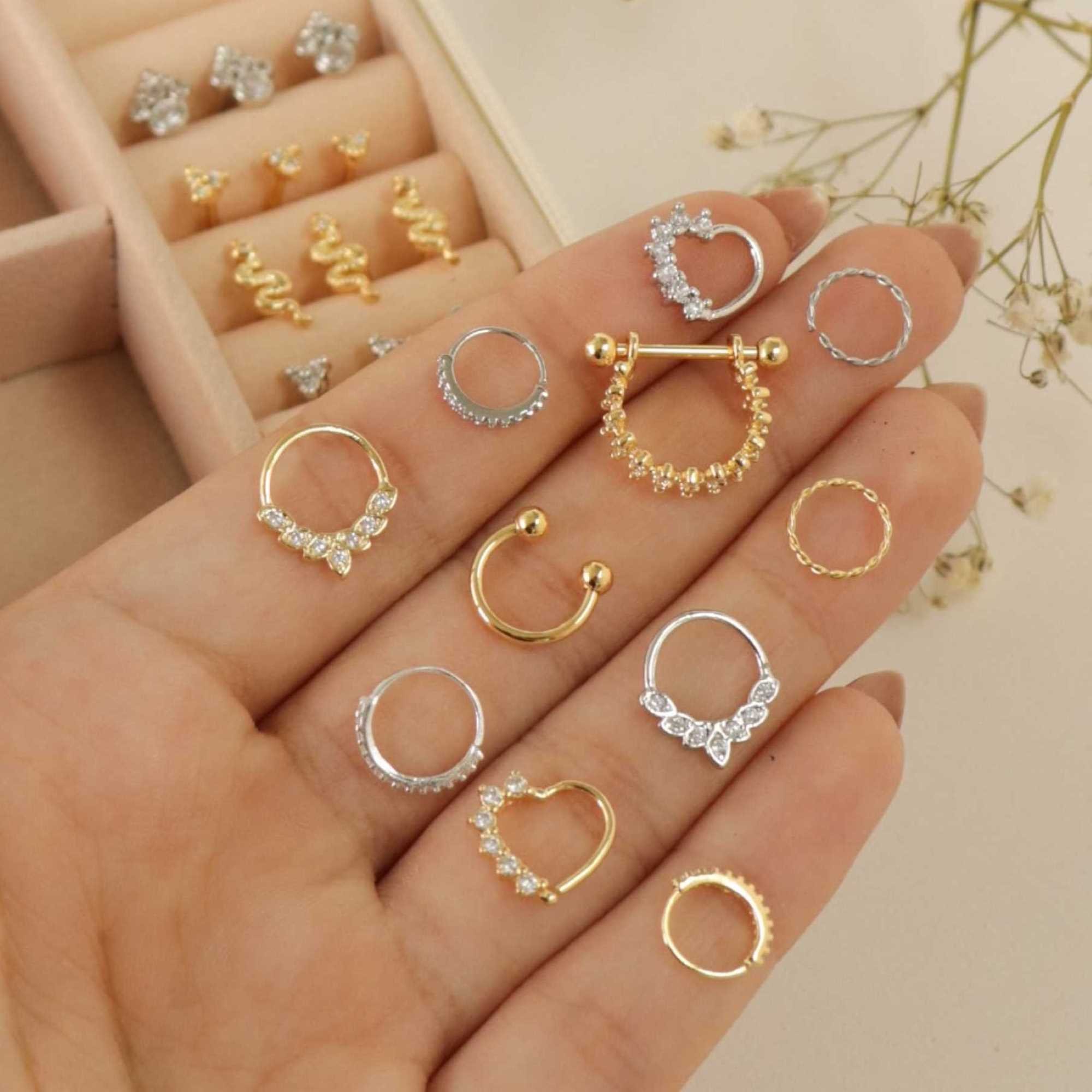 Piercing Nariz Folheado a Ouro 18k Cravejado Zircônia P Ouro 18k 6