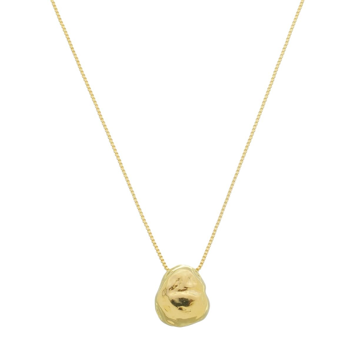 Colar Folheado a Ouro 18k Orgânico Pingente Oval Abaulado