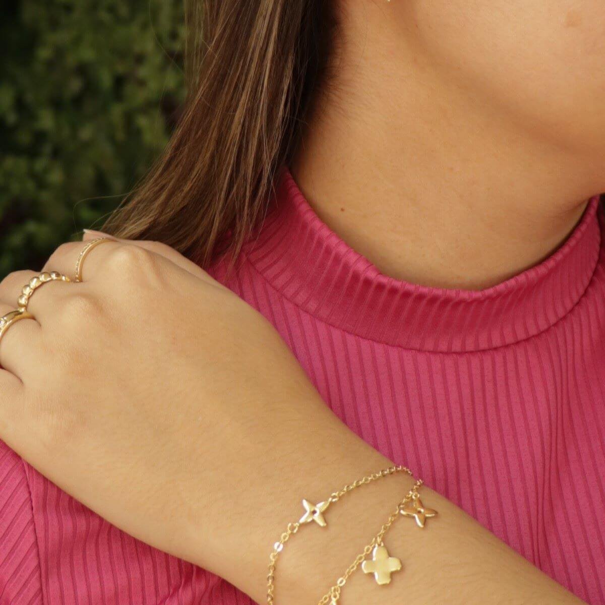 Pulseira Folheado a Ouro 18k Pingente Flor Dourado 2