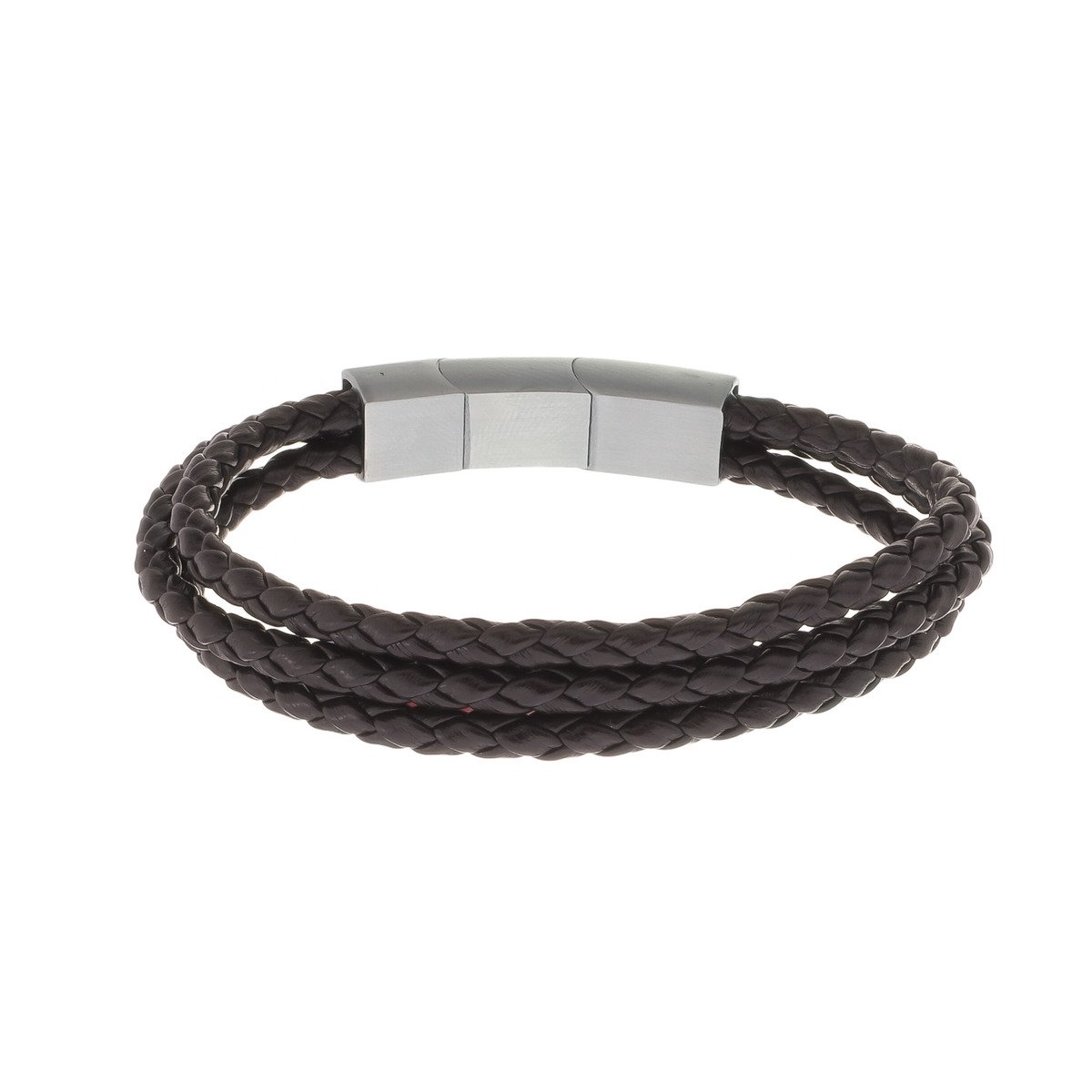 Pulseira Masculina Regulável Couro Marrom 3 Tiras Trançadas Fina Marrom 2