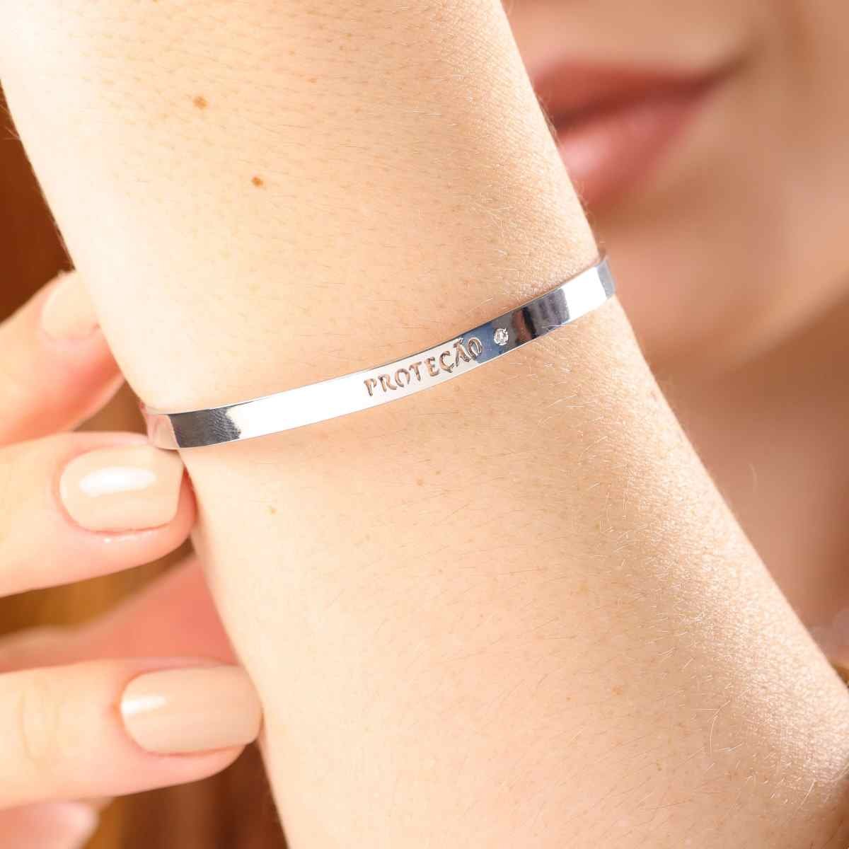Bracelete Folheado a Ródio Proteção P Prata 3