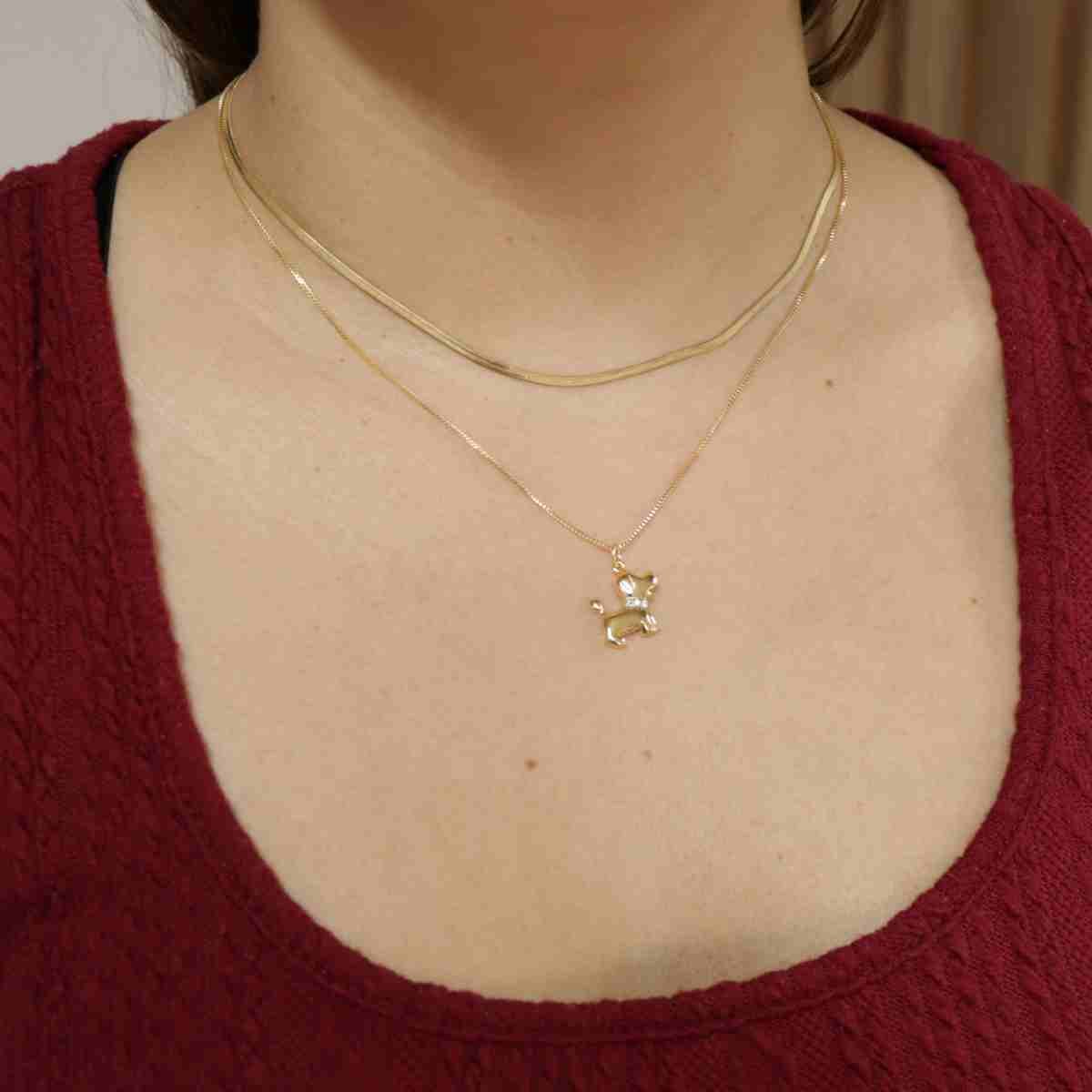 Colar Folheado a Ouro 18k Pingente Dog Detalhes Zircônia Dourado 2