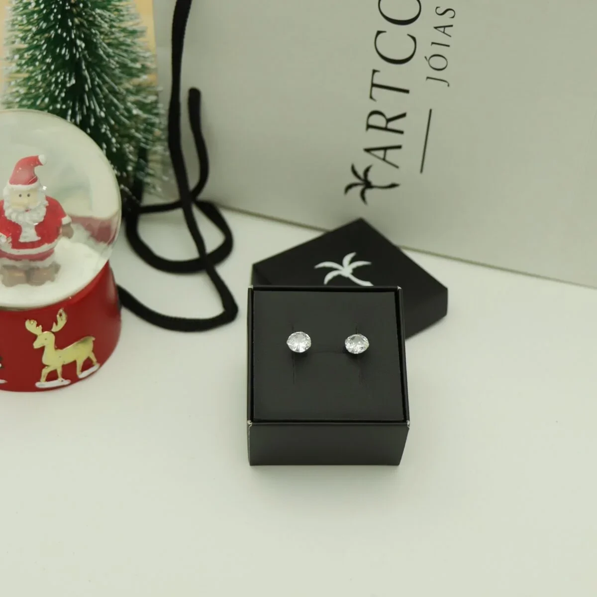 Kit Brinco Zircônia 5mm Prata 925 + Embalagem de Presente