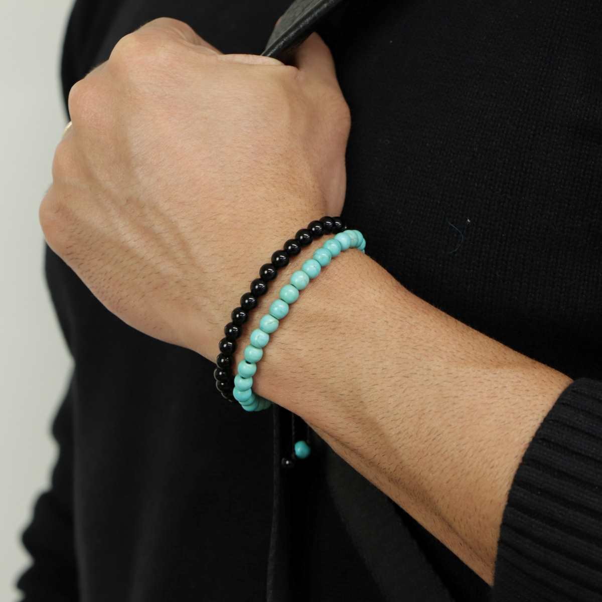 Pulseira Cordão Preto com Turquesa Azul 2