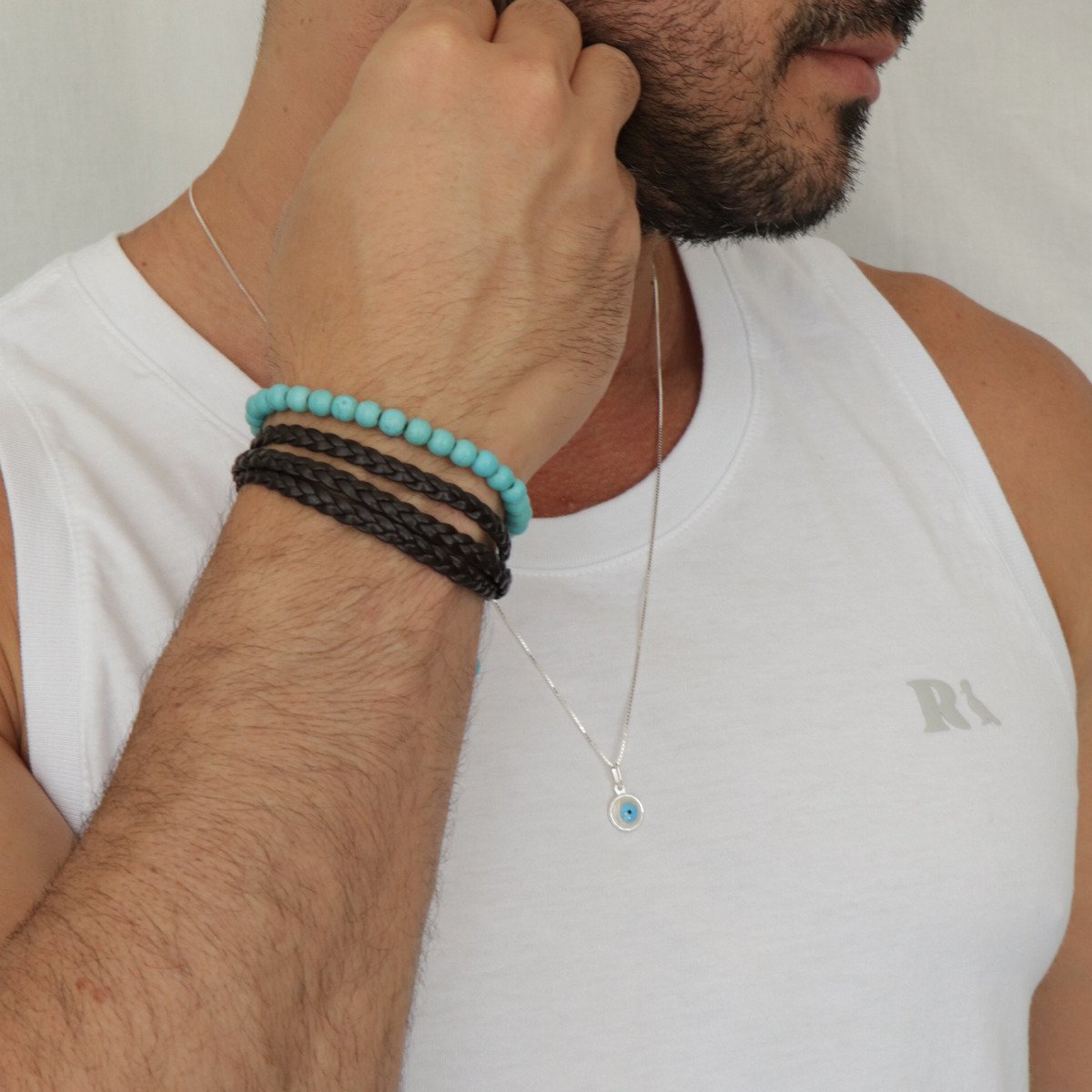 Pulseira Cordão Preto com Turquesa Azul 3