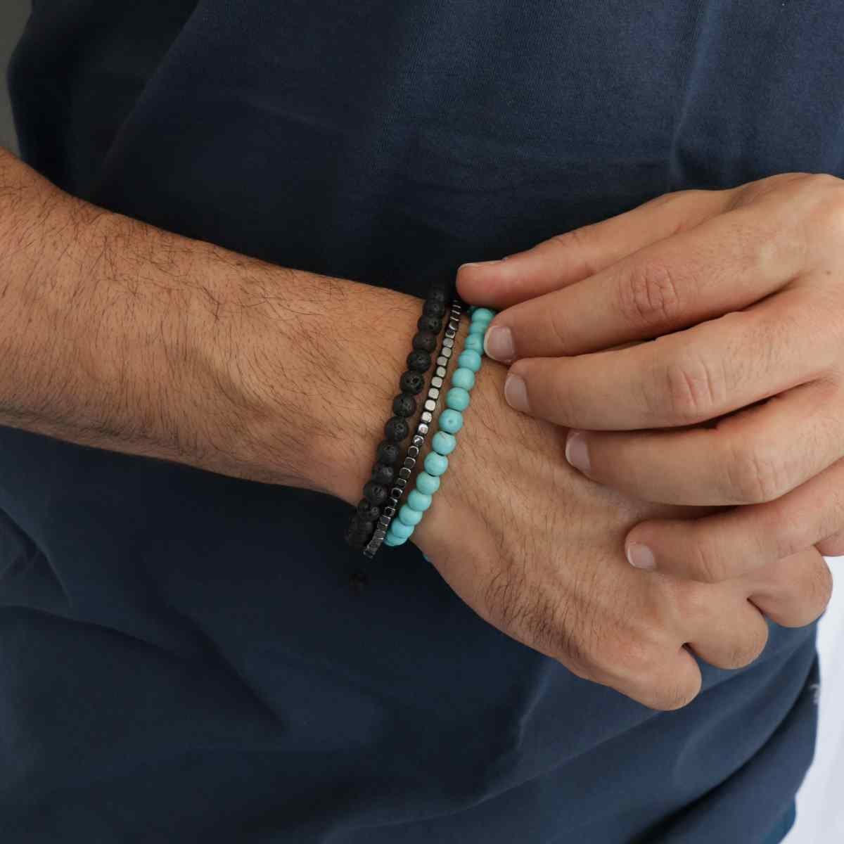 Pulseira Cordão Preto com Turquesa Azul 4