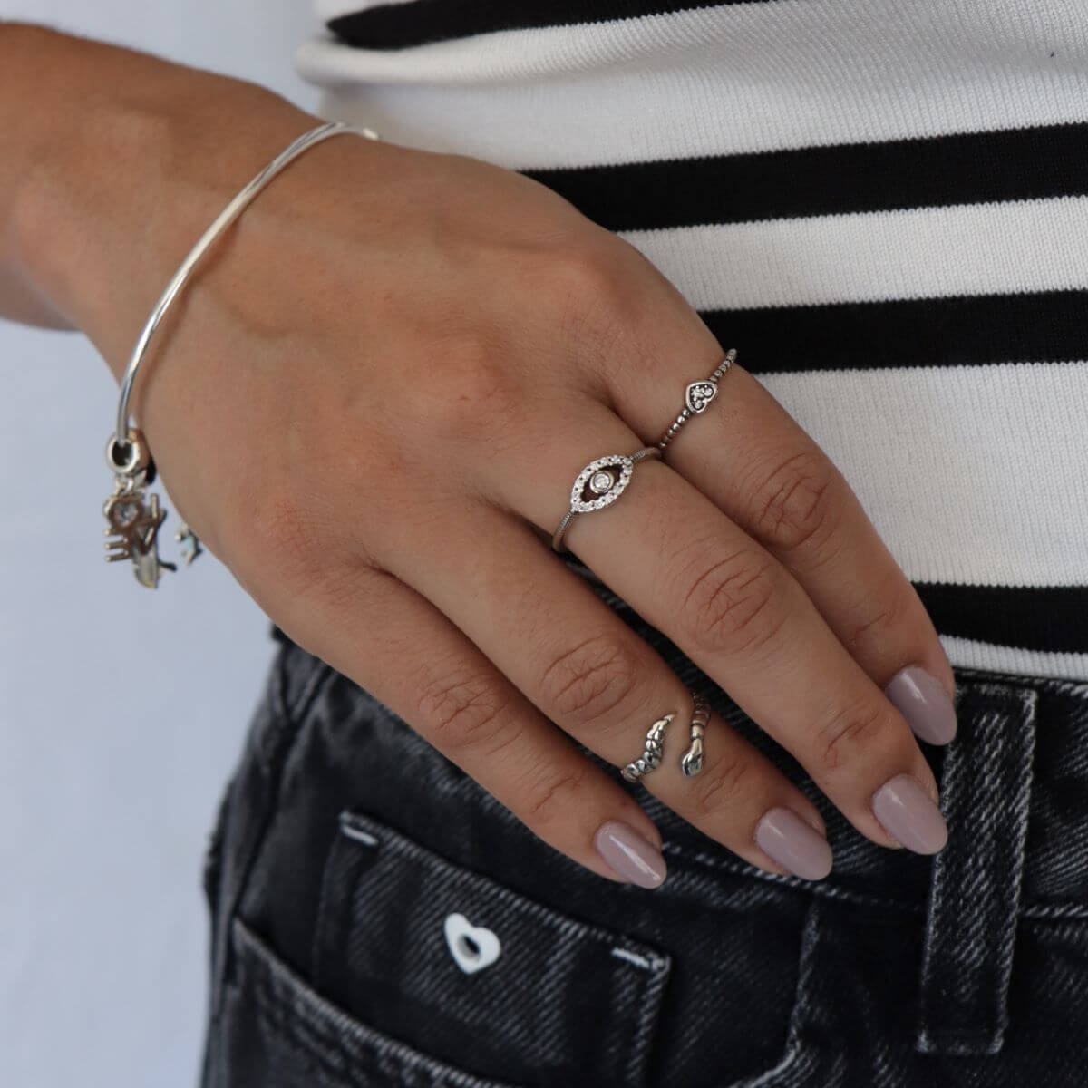 Anel Prata 925 Envelhecida Falange Regulável Cobra Prata 2