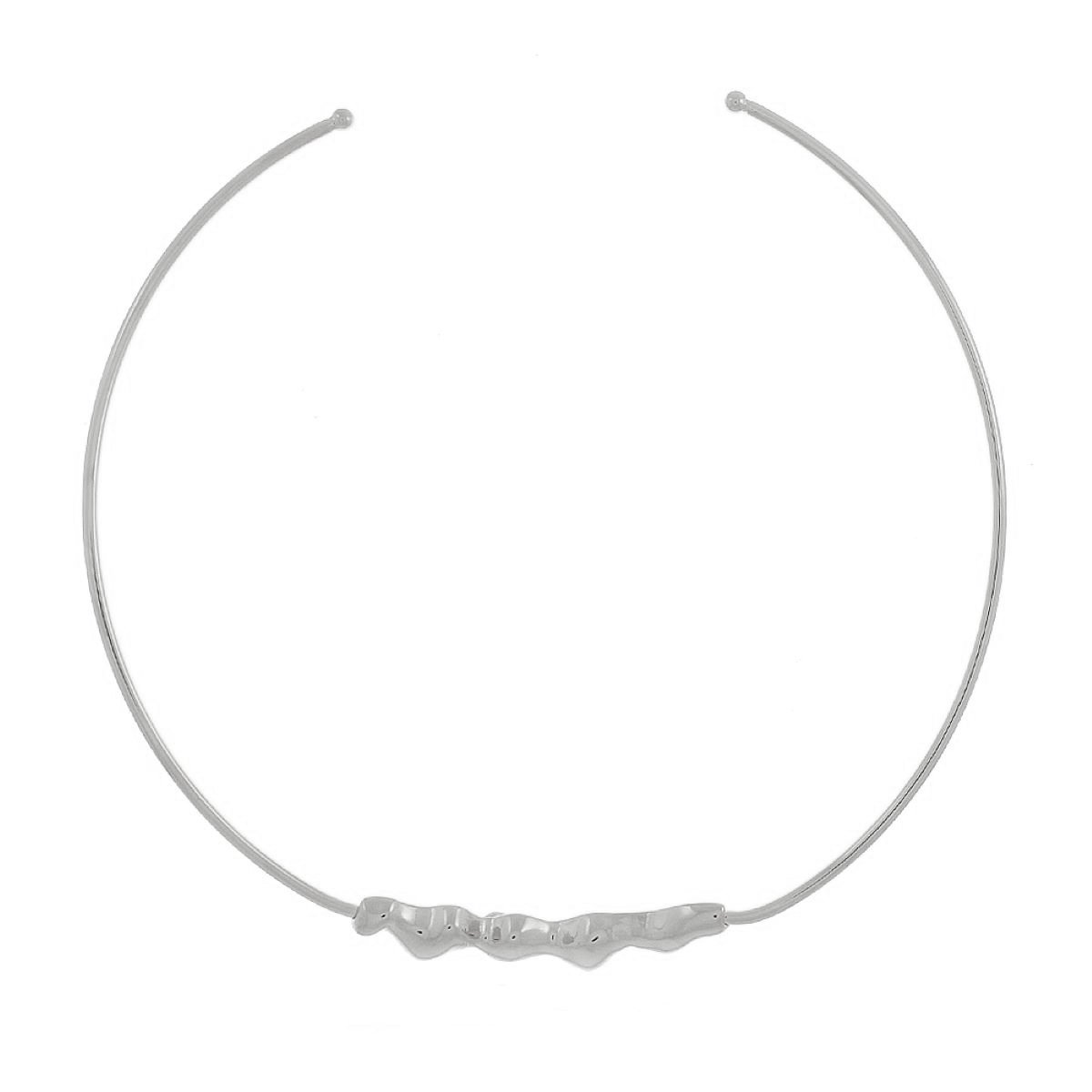 Choker Folheado a Ródio Rígido Aro Detalhes Orgânicos