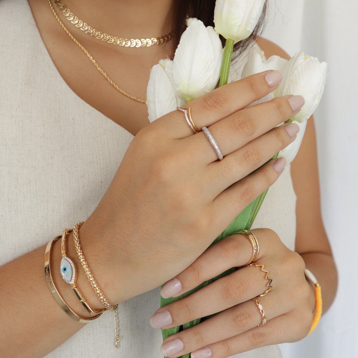 Anel Aparador Fino Folheado a Ouro 18k Cravejado Microzircônia Dourado 2