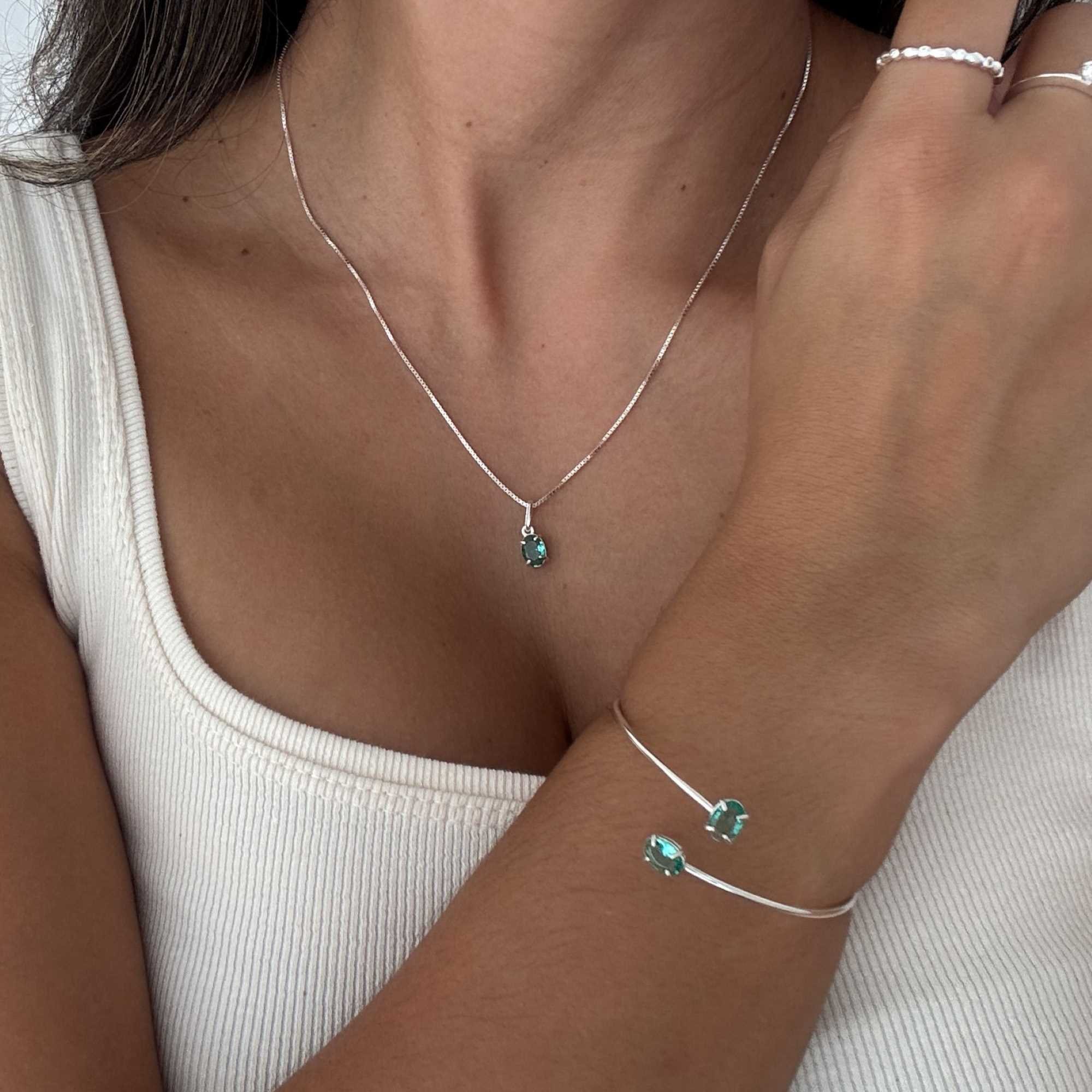 Bracelete Prata 925 Zircônia Oval Turmalina Prata/Verde 8