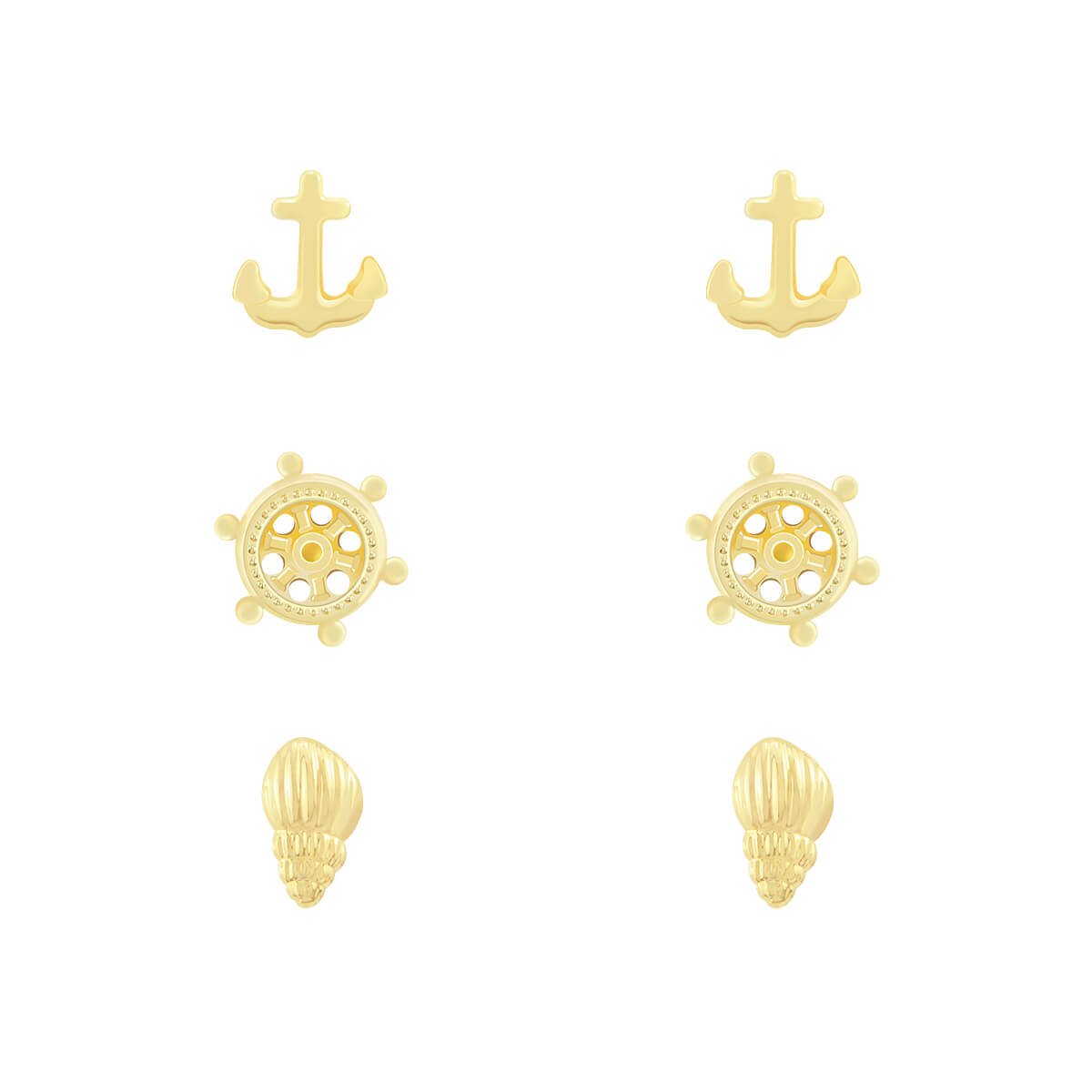 Kit Folheado a Ouro 18k Caracol Marinho, Âncora e Timão Dourado 1