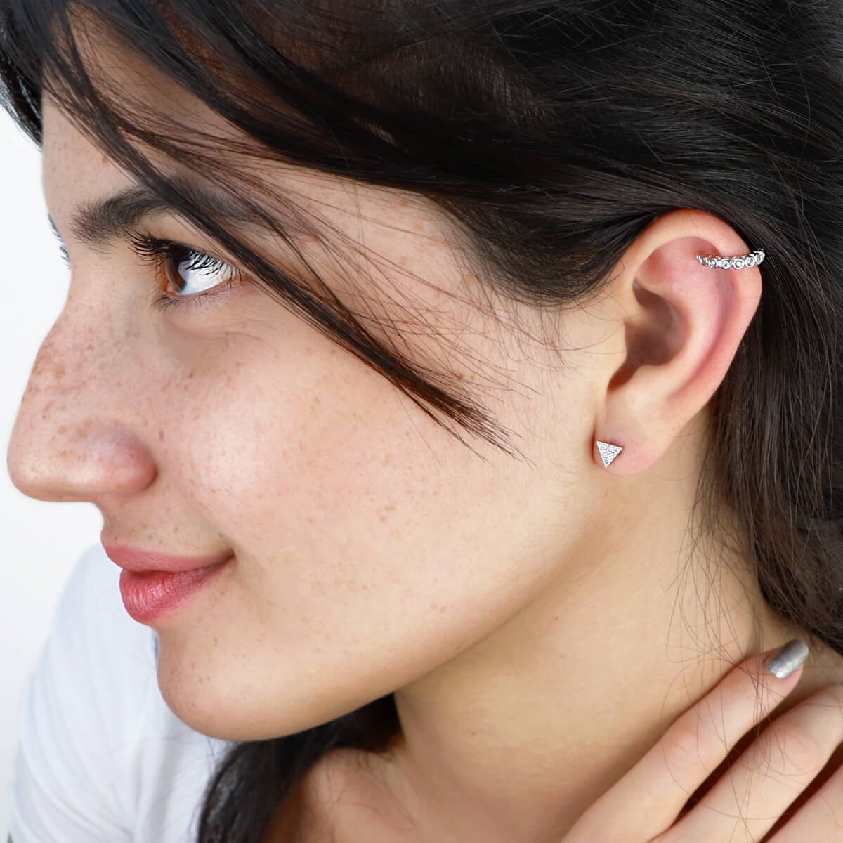 Piercing de Pressão Folheado a Ródio Círculos Zircônia Prata 2
