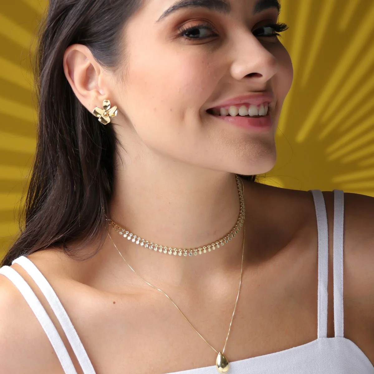 Colar Folheado a Ouro 18k Pingente Gota Abaulado P Dourado 3