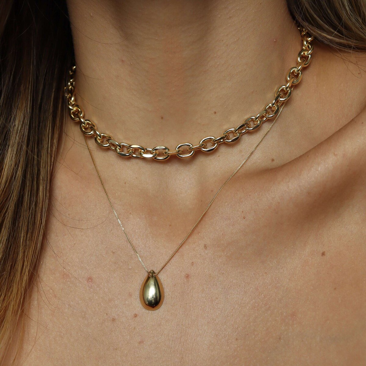Colar Folheado a Ouro 18k Pingente Gota Abaulado P Dourado