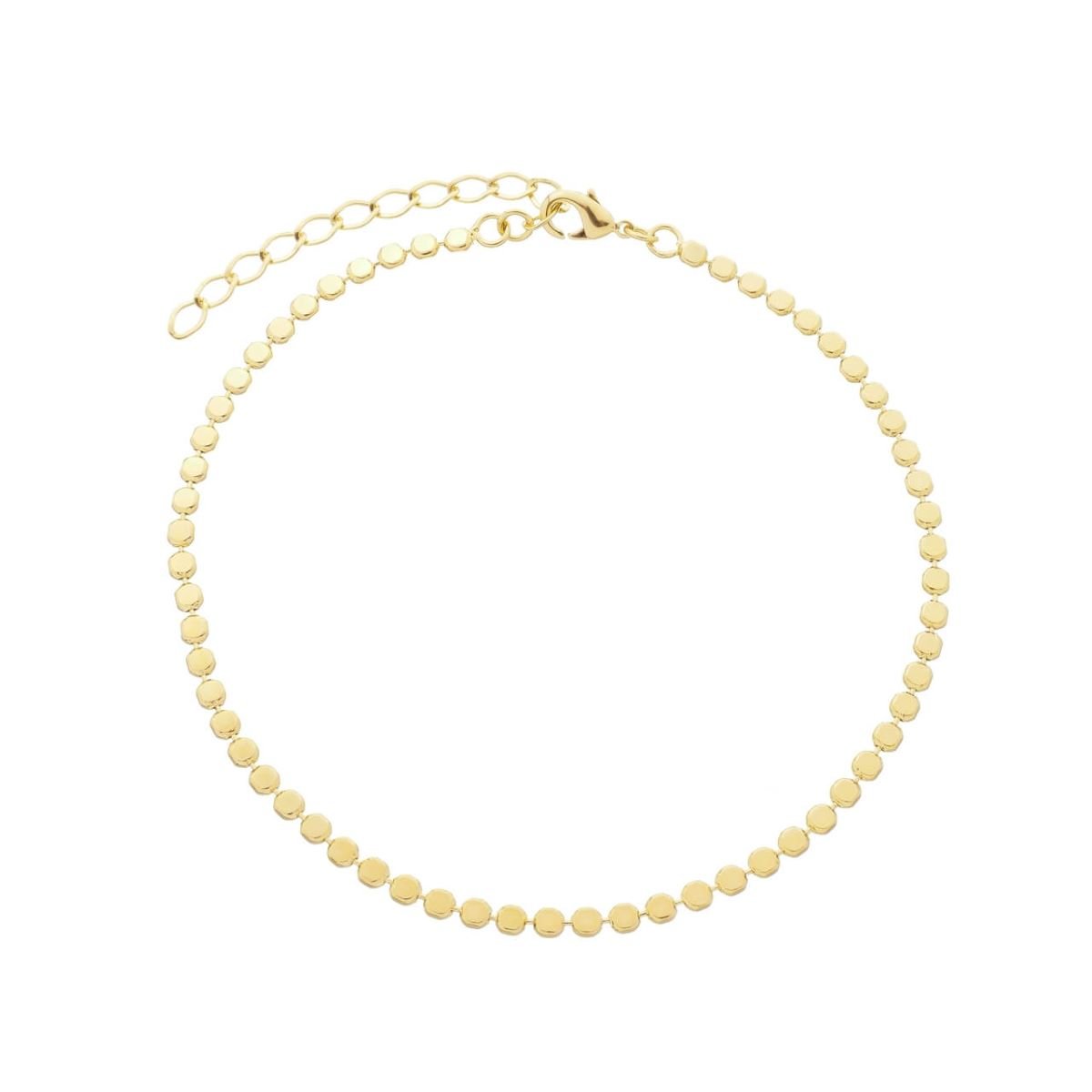 Tornozeleira Folheada a Ouro 18k Bolinhas Achatadas 2,5mm