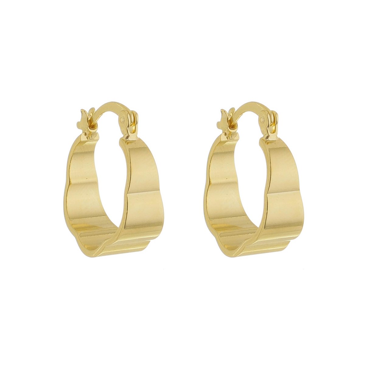 Argola Folheado a Ouro 18k Tranqueta Aro Longo Ondulado Ouro 18k 1