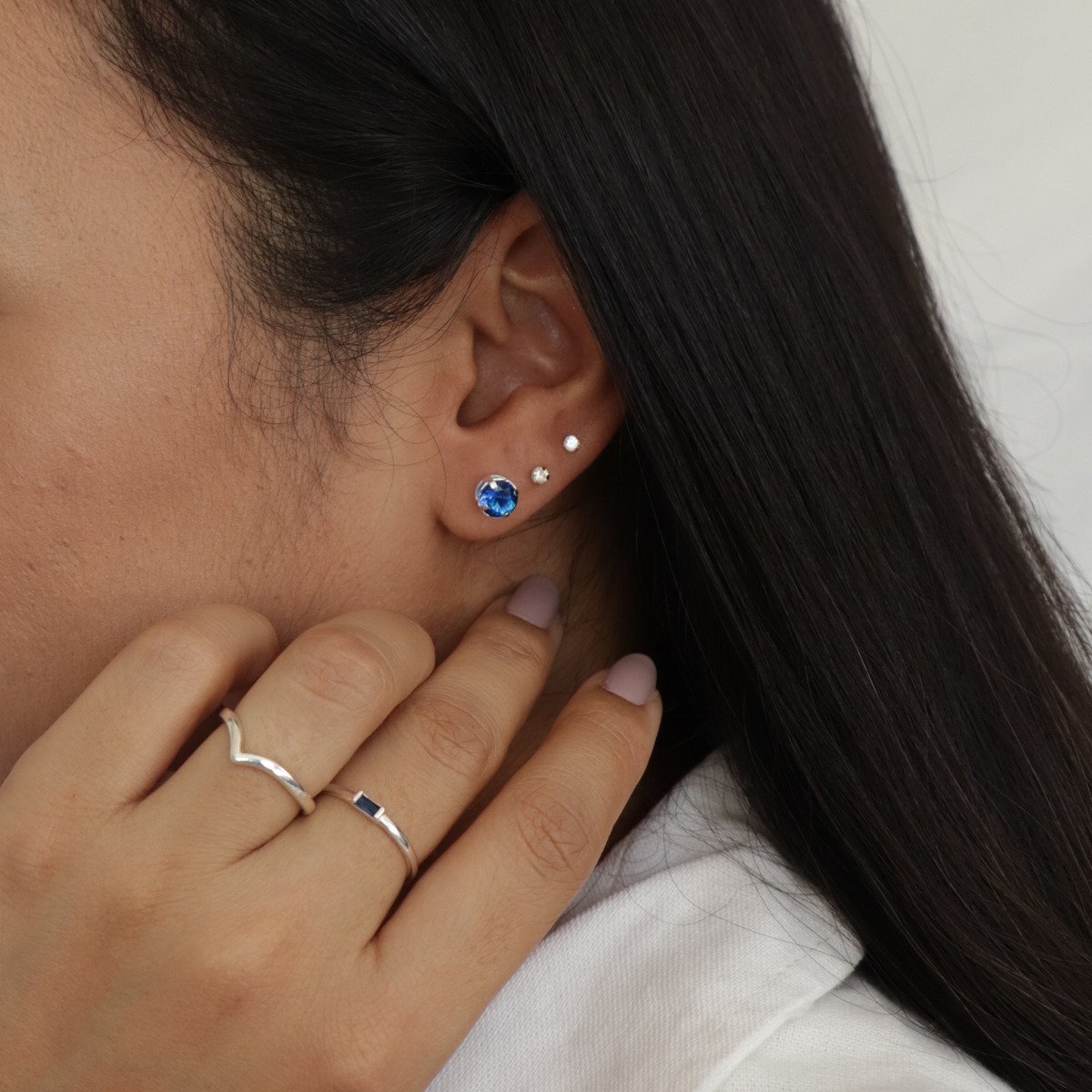 Anel Prata 925 Solitário Retângulo Zircônia Azul Prata 2
