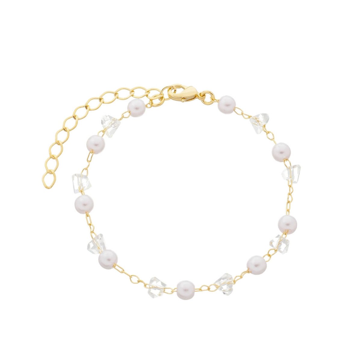 Pulseira Folheada a Ouro 18k Pérolas e Cristais