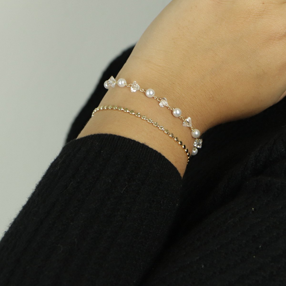 Pulseira Folheada a Ouro 18k Pérolas e Cristais Ouro 18k 2