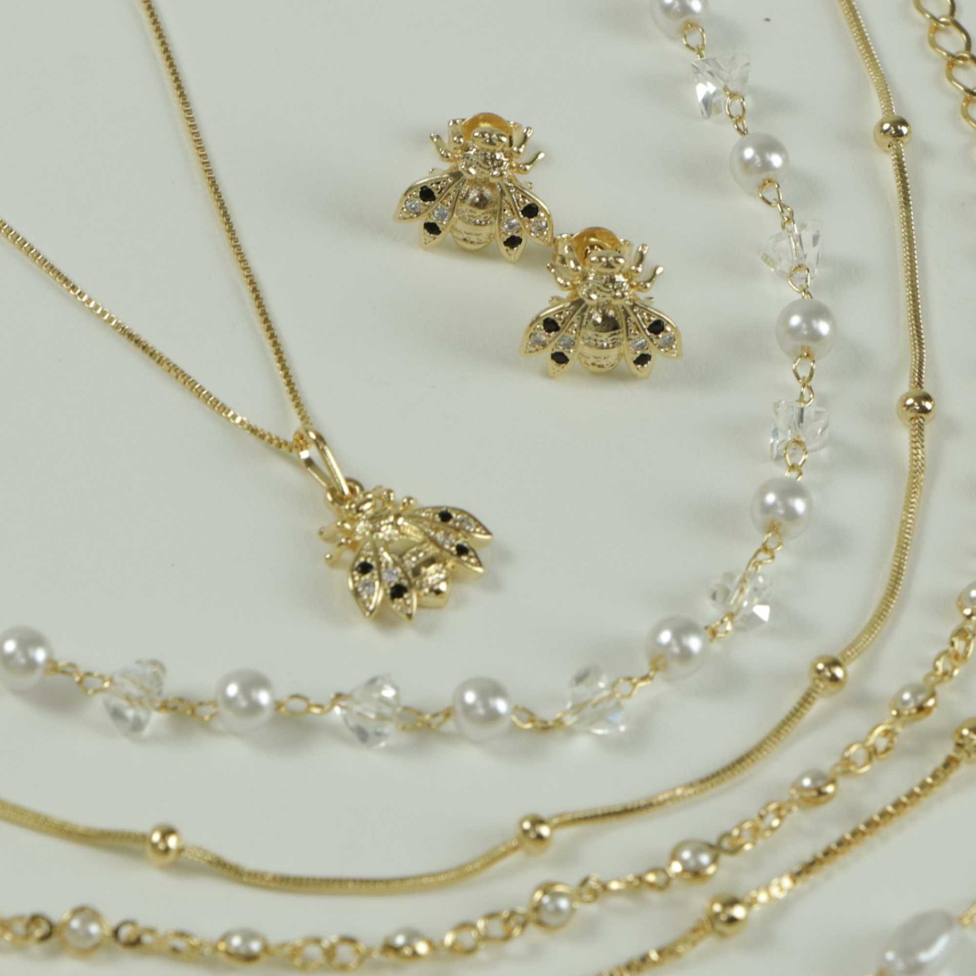 Pulseira Folheada a Ouro 18k Pérolas e Cristais Ouro 18k 3