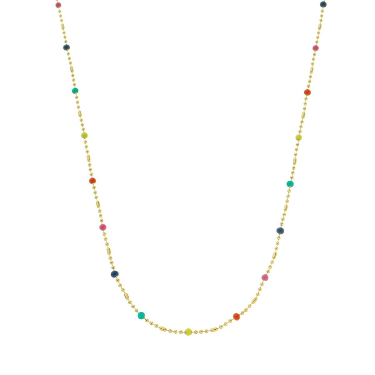 Colar Folheado a Ouro 18k Longo Bolinhas Resina Colorida 80cm