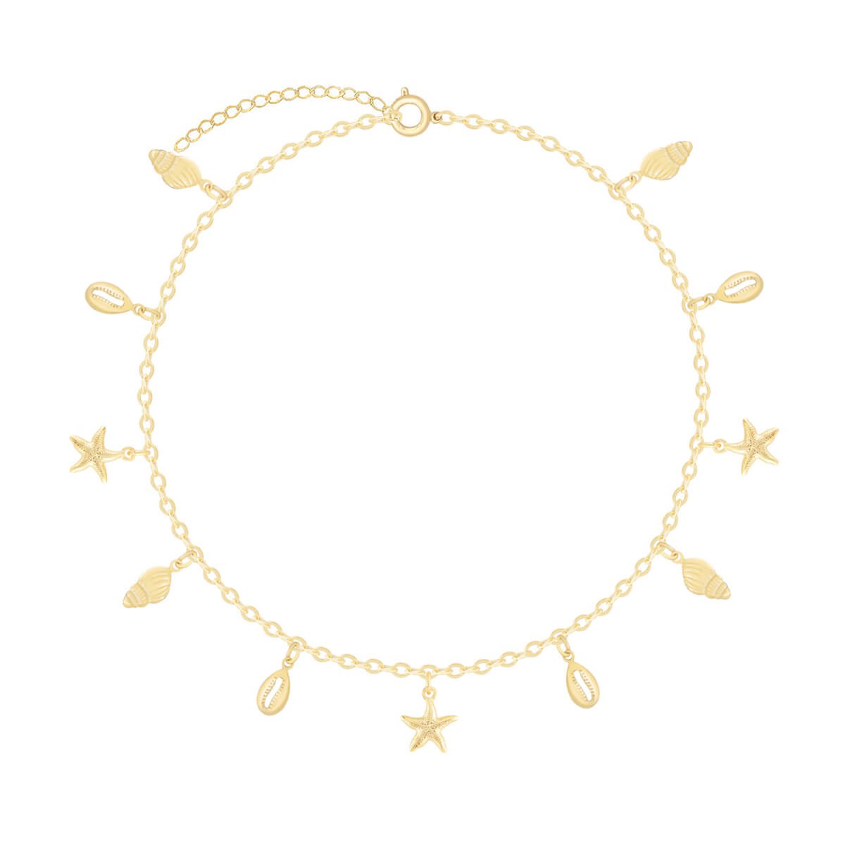 Tornozeleira Folheada a Ouro 18k Corrente Elo Português Pingentes Praianos