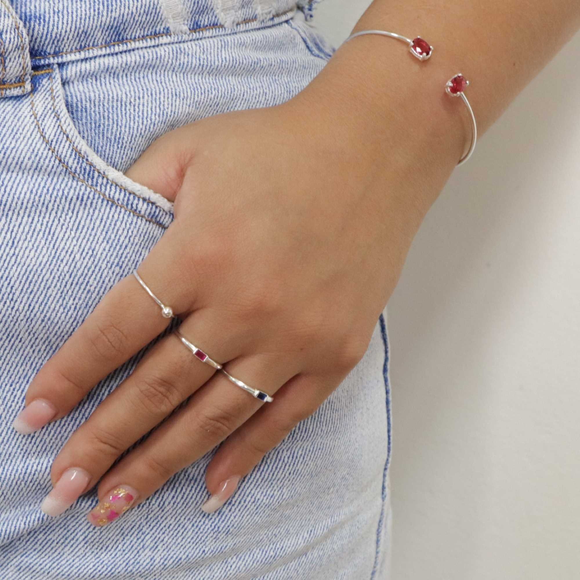 Anel Prata 925 Solitário Retângulo Zircônia Rosa Prata 2