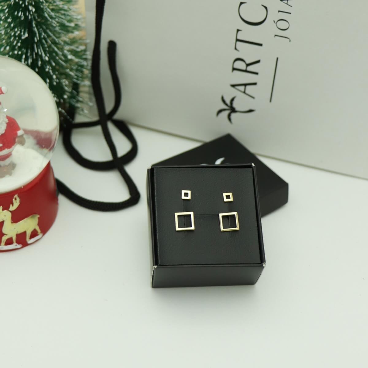 Kit Brincos Quadrados P e G Folheado a Ouro 18k+ Embalagem de Presente