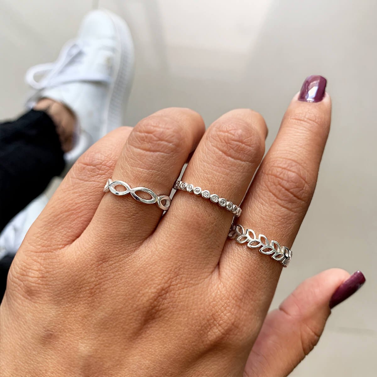 Anel Prata 925 Folhas Vazadas Prata 2