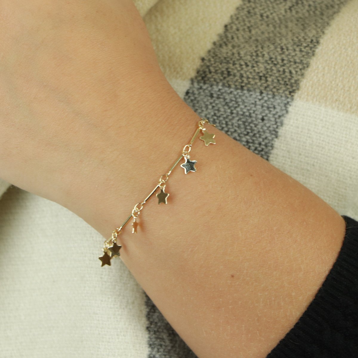Pulseira Folheada a Ouro 18k Canutilhos e Pingentes Estrelas Ouro 18k 2