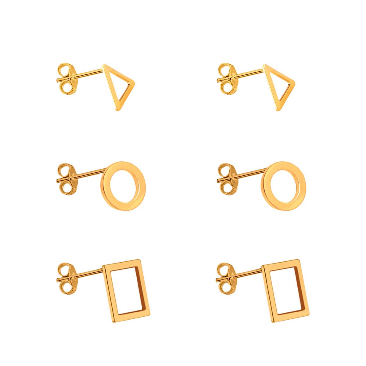 Kit Brincos Folheado a Ouro 18k Geométricos Vazados 2 Dourado 2