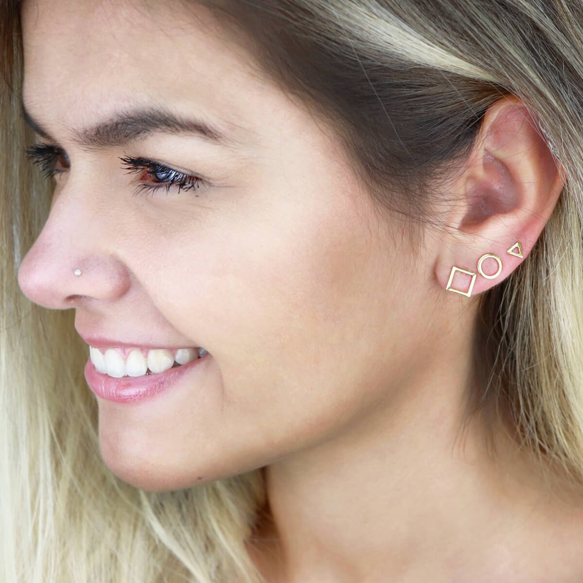 Kit Brincos Folheado a Ouro 18k Geométricos Vazados 2 Dourado 3