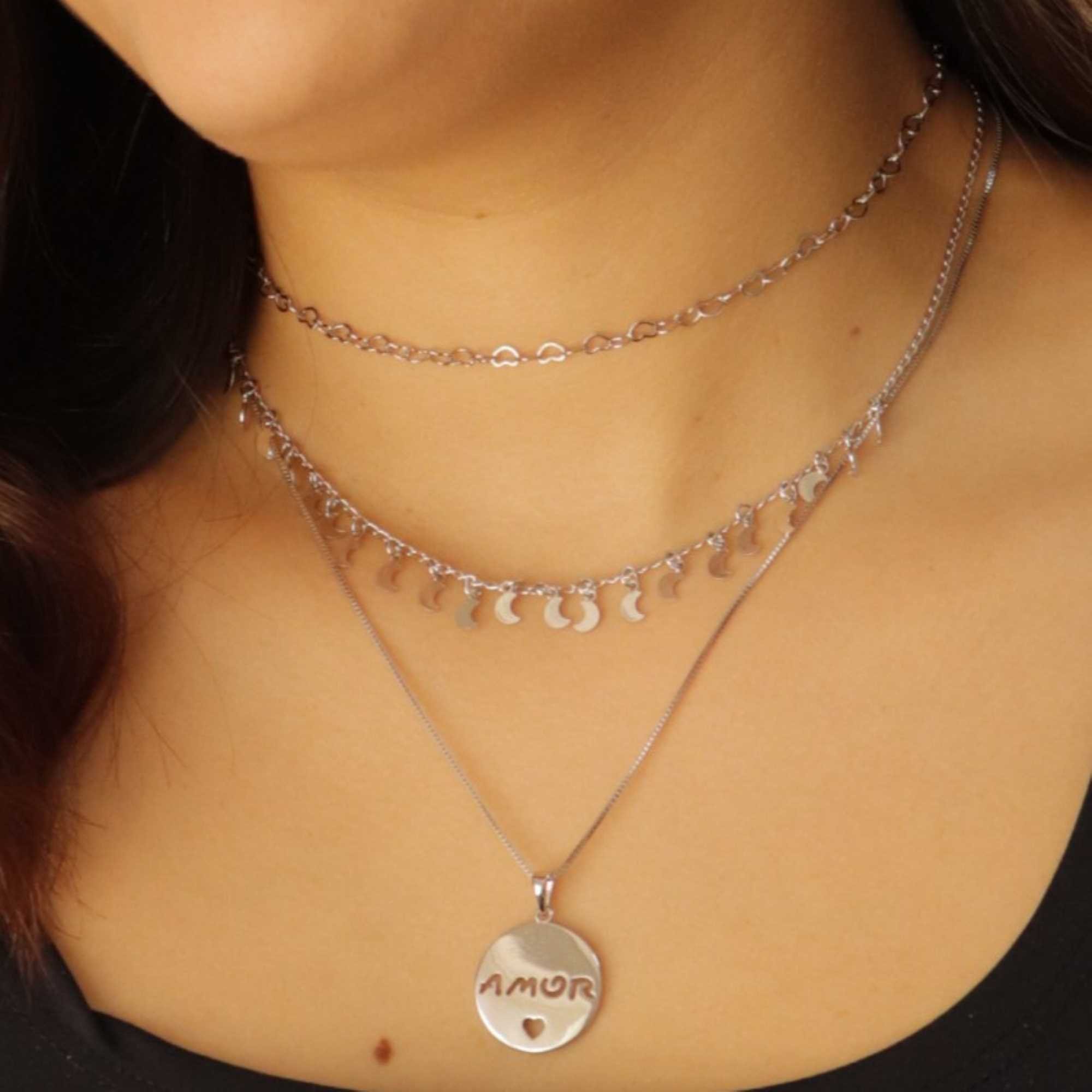 Choker Folheado a Ródio Corações Conectados P Prata 4