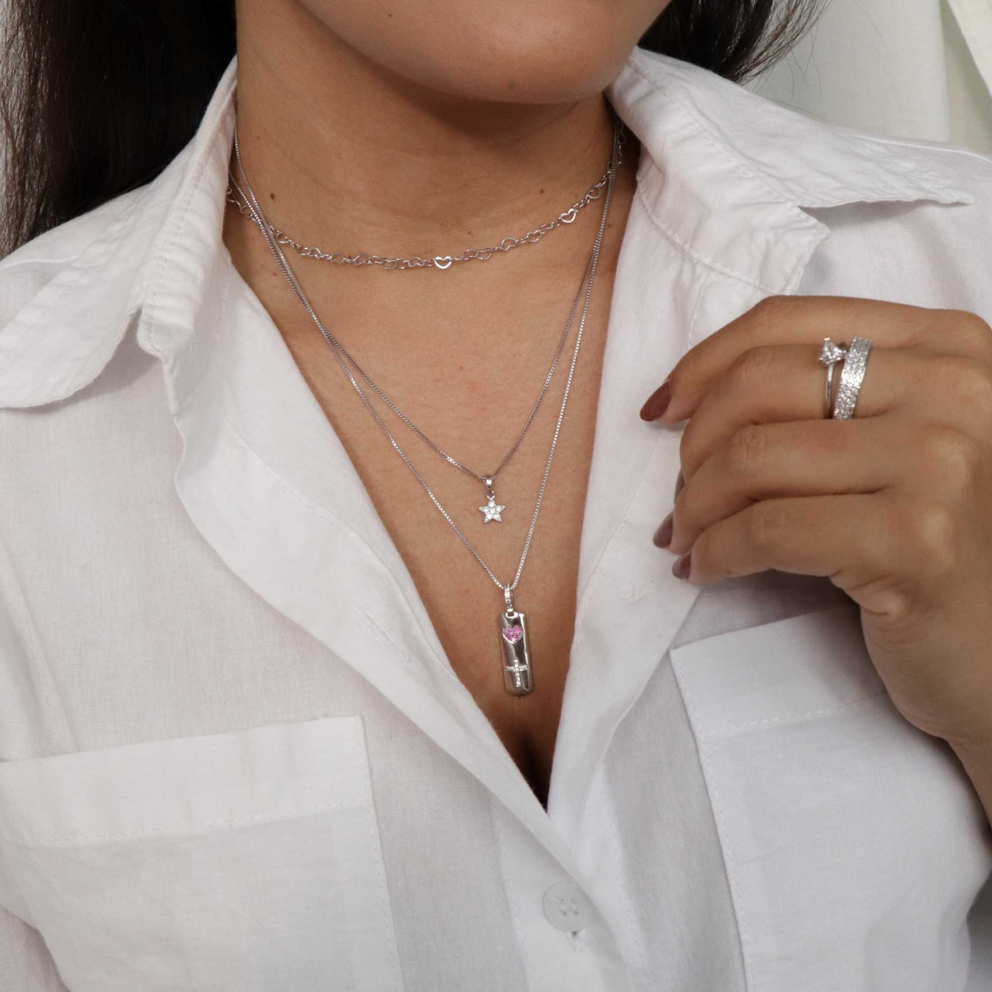 Choker Folheado a Ródio Corações Conectados P Prata 5