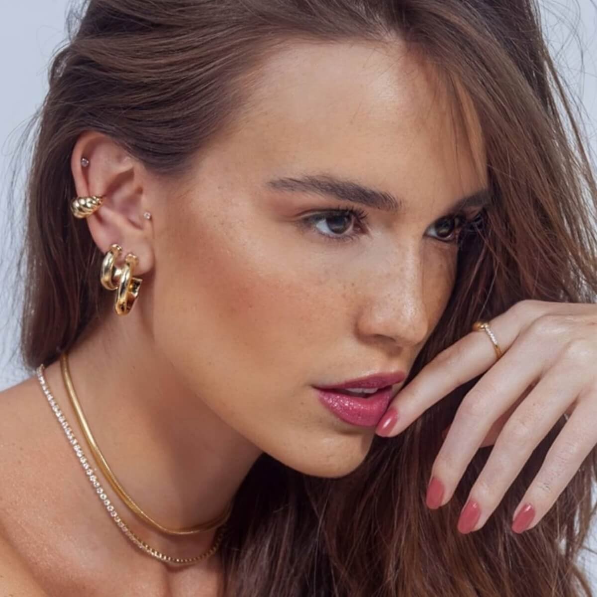 Piercing de Pressão Folheado a Ouro 18k Aro Croissant Dourado 4