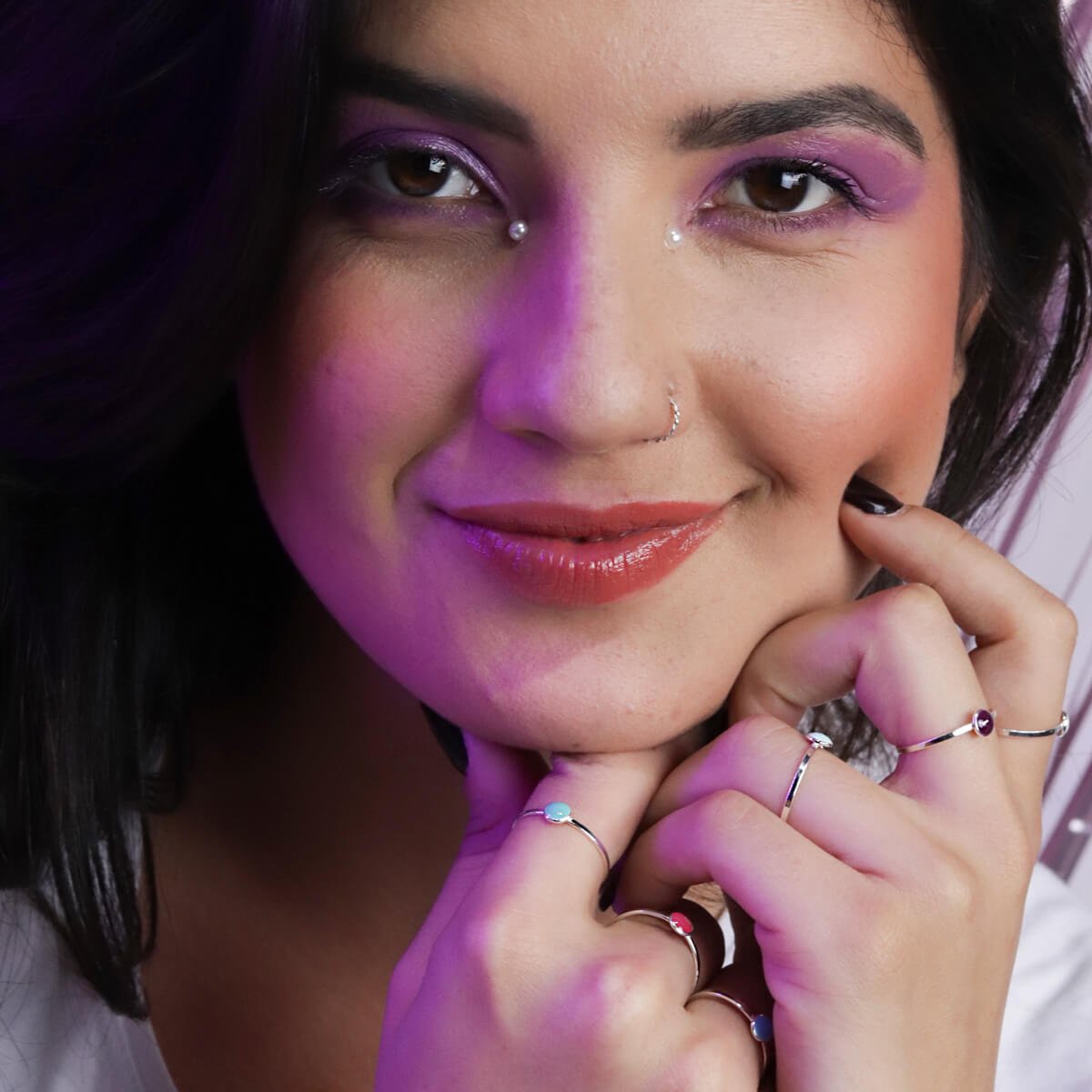 Anel Prata 925 Solitário Resina Roxo Prata 3