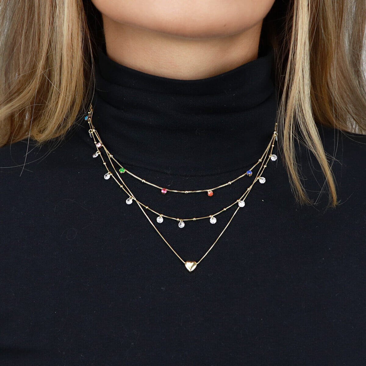 Colar e Gargantilha Folheado a Ouro 18k Coração Tam P Dourado 2