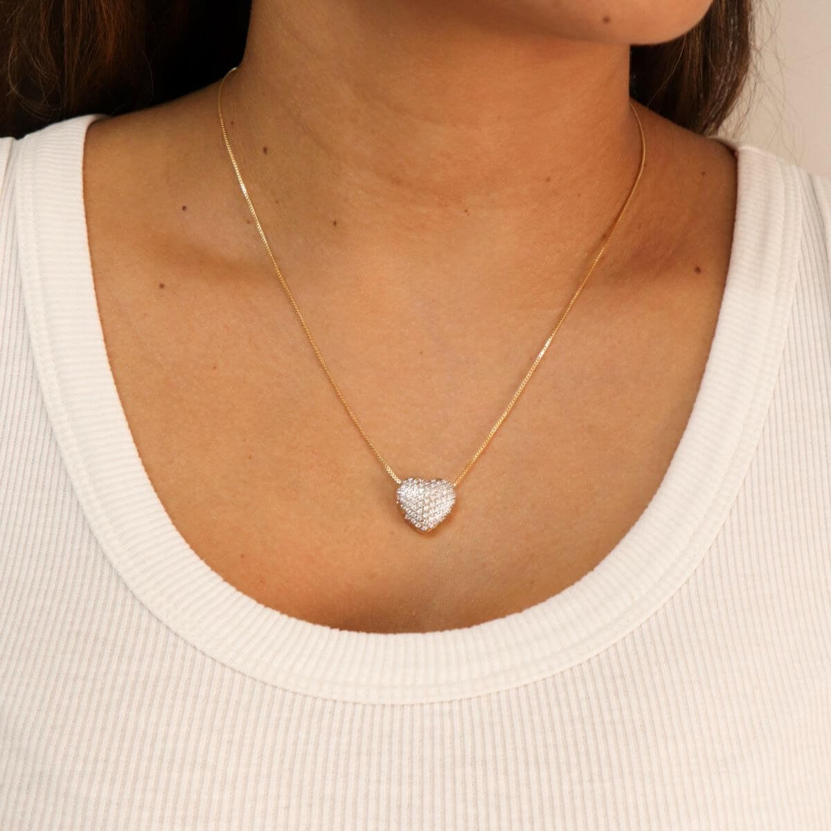 Colar Folheado a Ouro 18k Coração Cravejado Zircônia Tam G Dourado 2