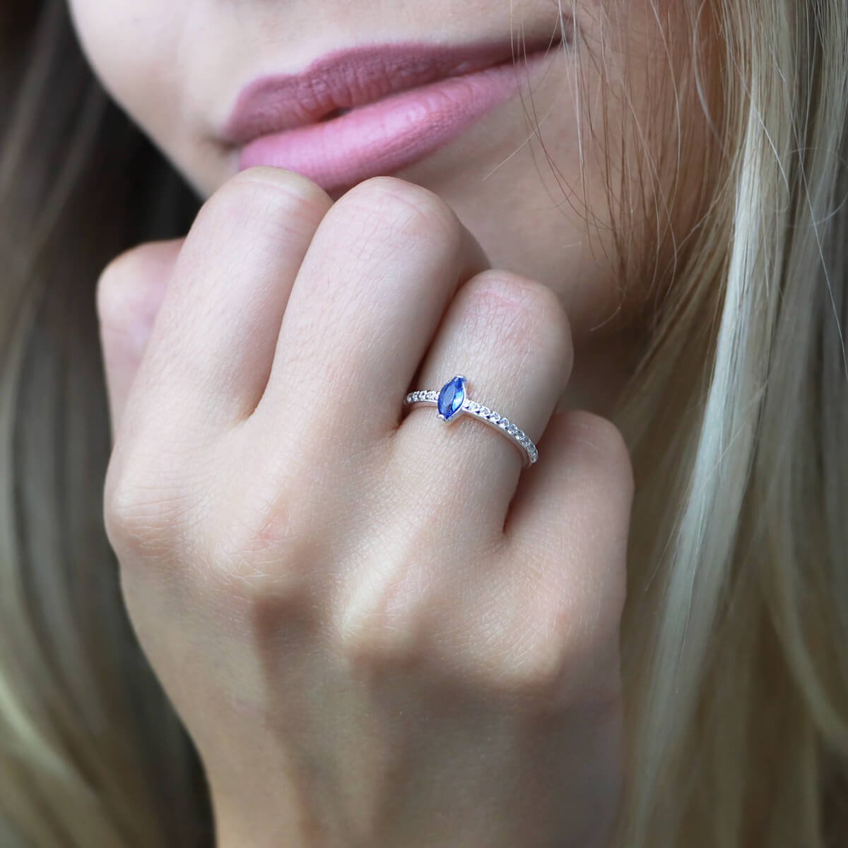 Anel Prata 925 Solitário Losango Azul P Prata 2