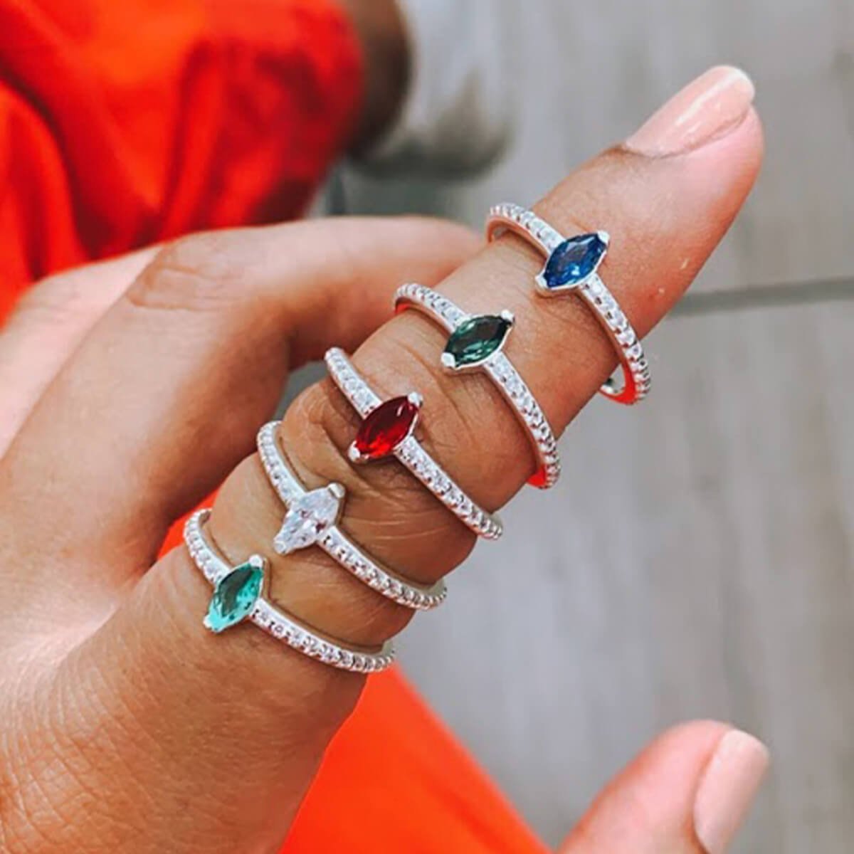 Anel Prata 925 Solitário Losango Azul P Prata 3