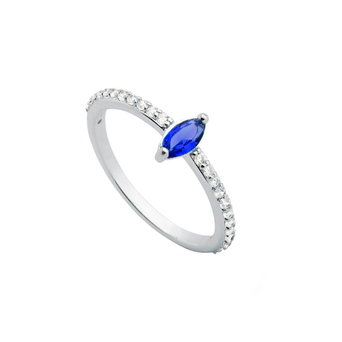 Anel Prata 925 Solitário Losango Azul P
