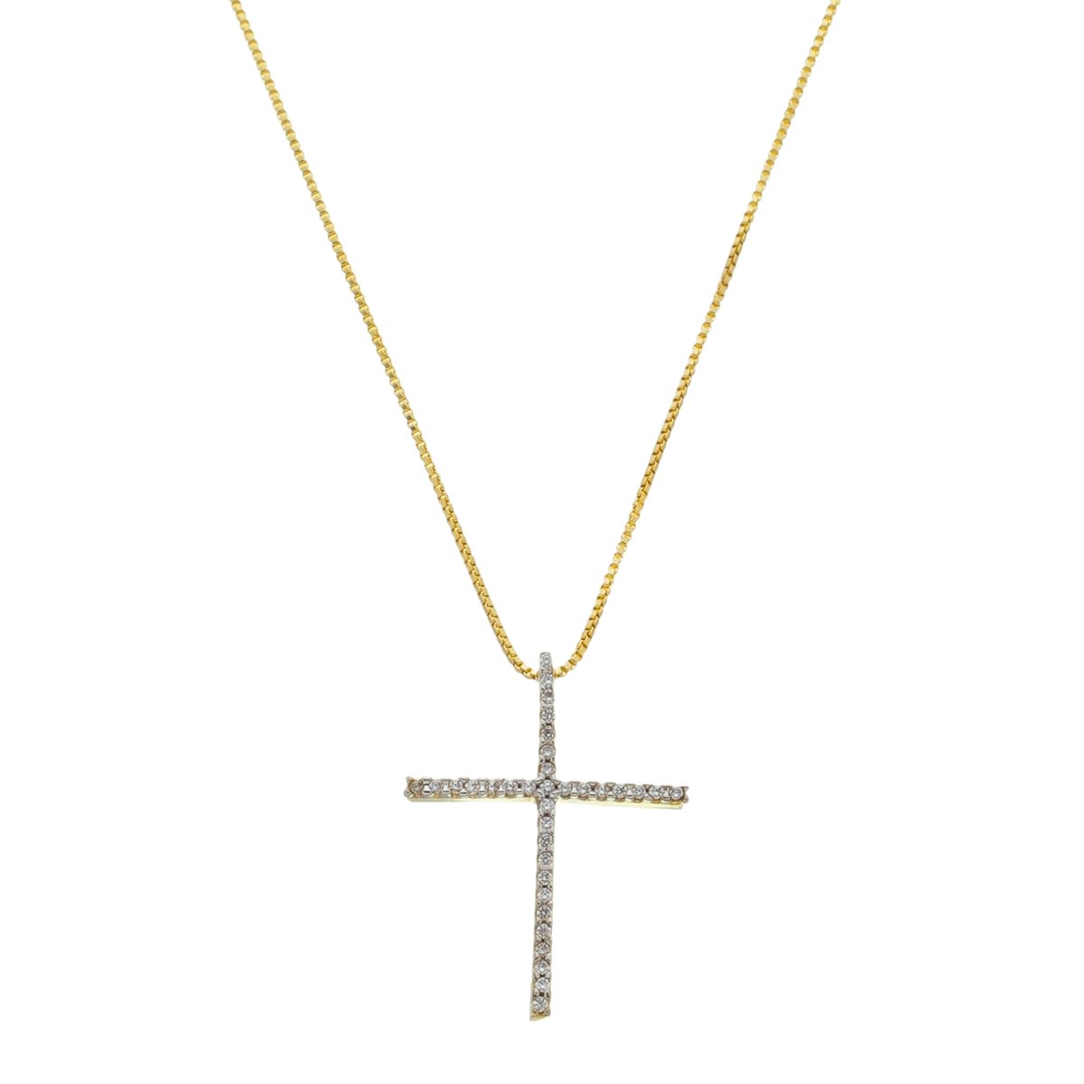 Colar Folheado a Ouro 18k Crucifixo Zircônia Cravejada Dourado 1