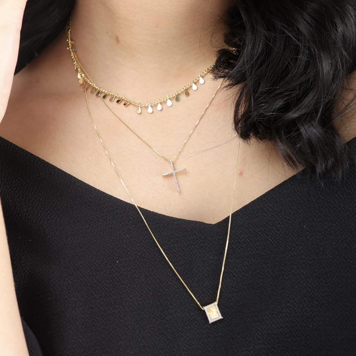 Colar Folheado a Ouro 18k Crucifixo Zircônia Cravejada Dourado 2