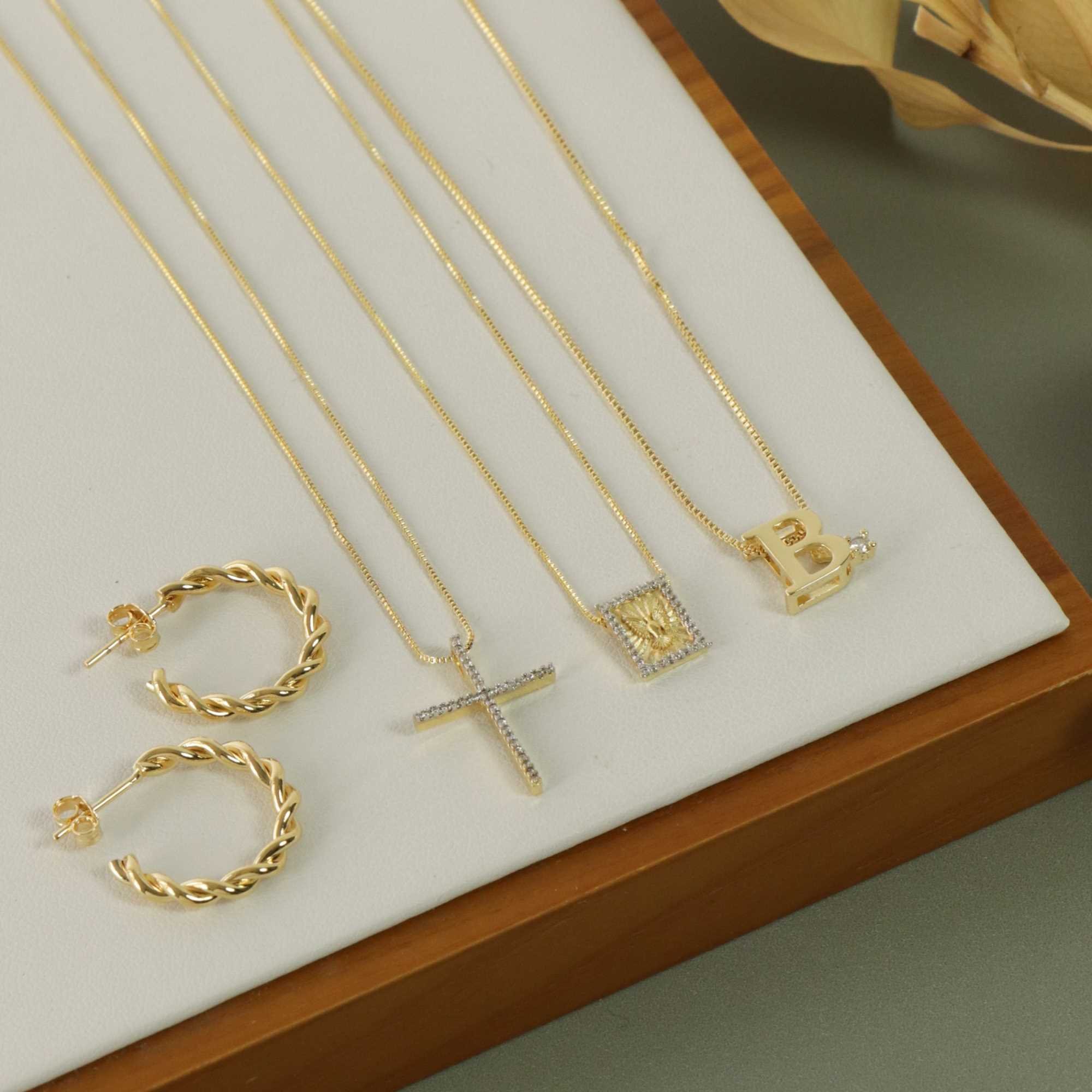 Colar Folheado a Ouro 18k Crucifixo Zircônia Cravejada Dourado 5
