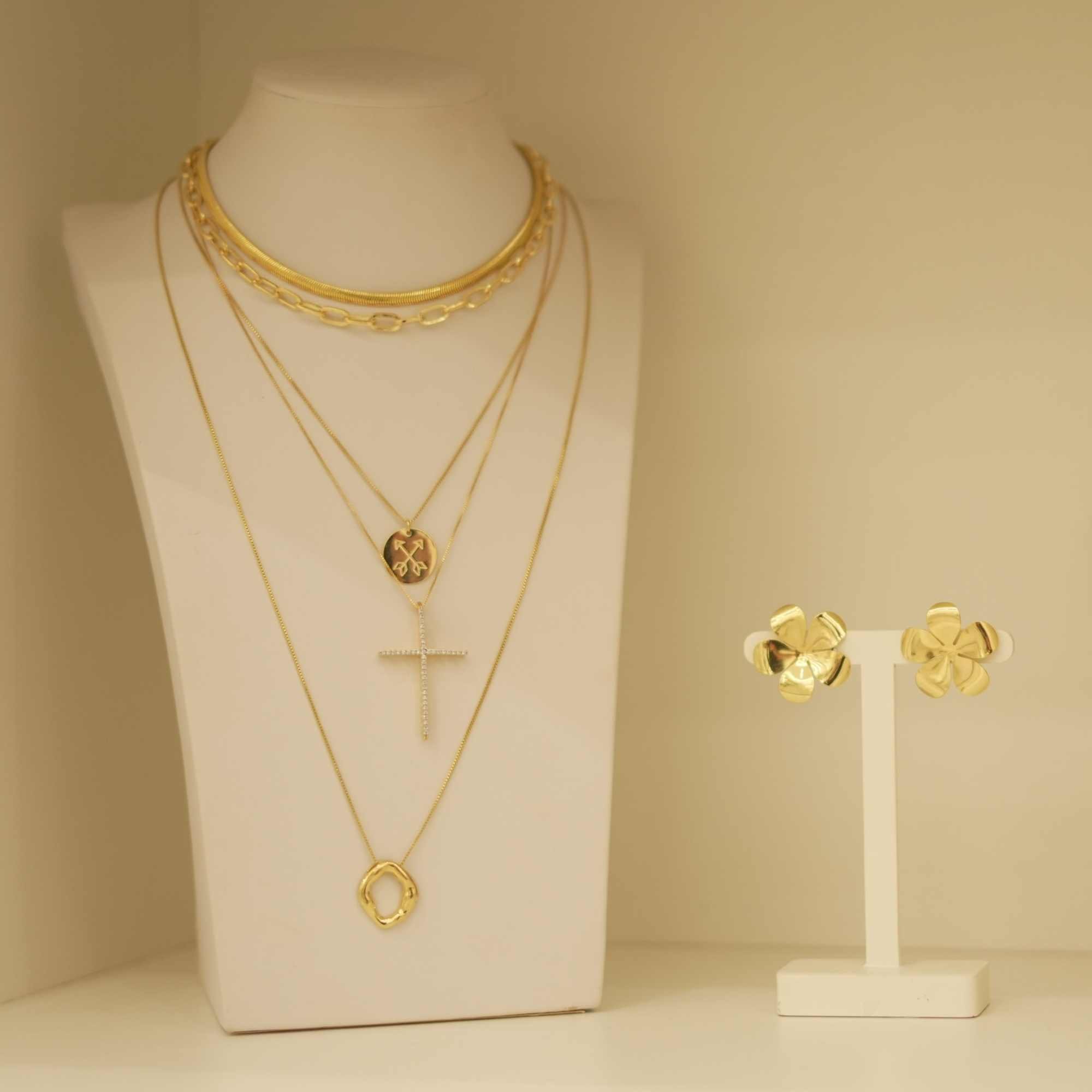 Colar Folheado a Ouro 18k Crucifixo Zircônia Cravejada Dourado 6