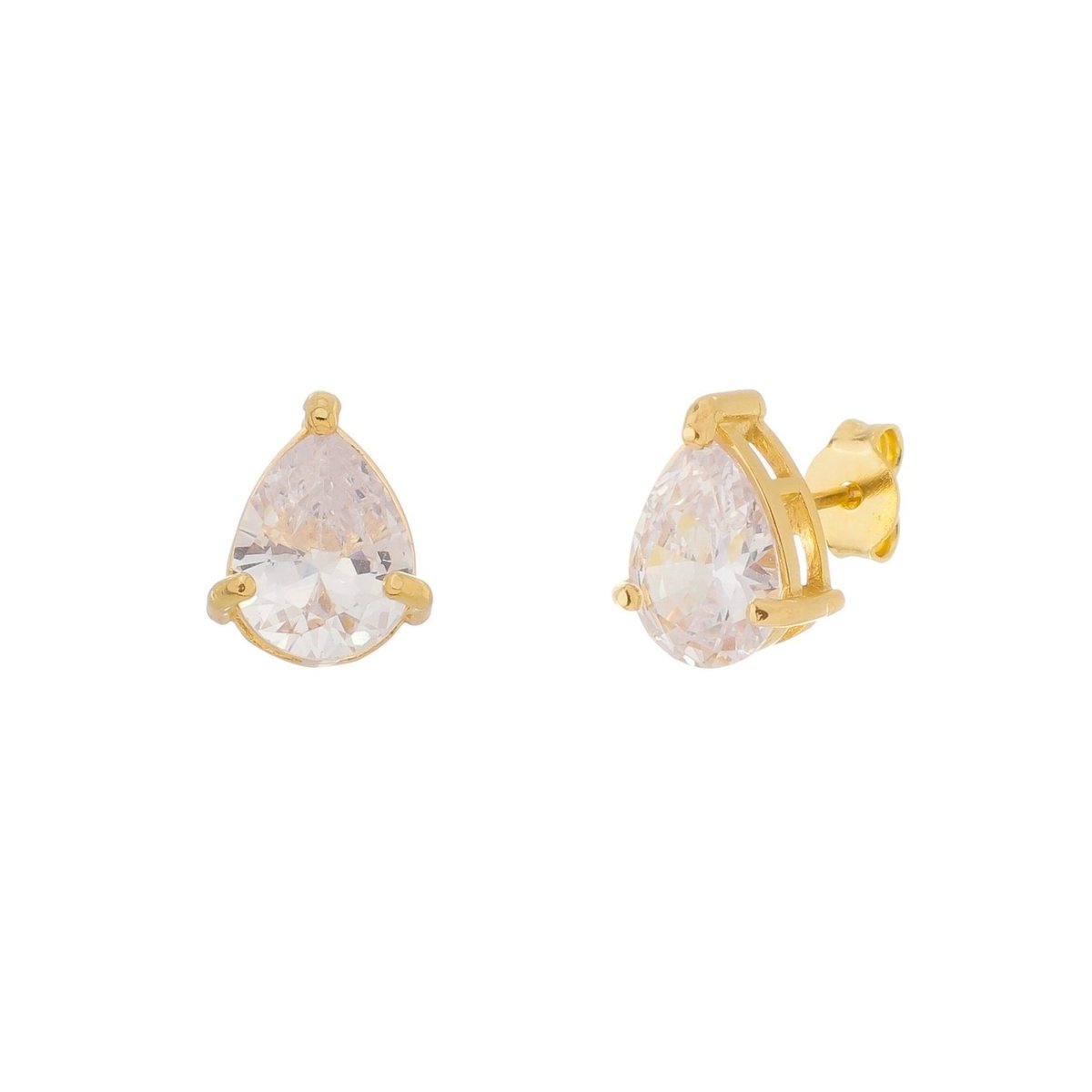 Brinco Folheado a Ouro 18k Gota Zircônia Transparente